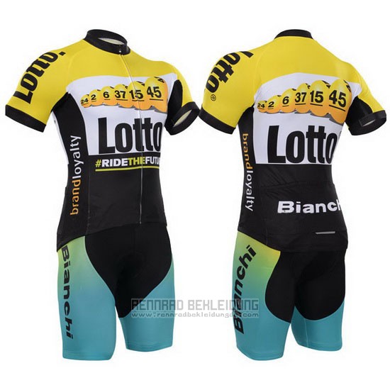 2015 Fahrradbekleidung Lotto NL Jumbo Shwarz und Gelb Trikot Kurzarm und Tragerhose